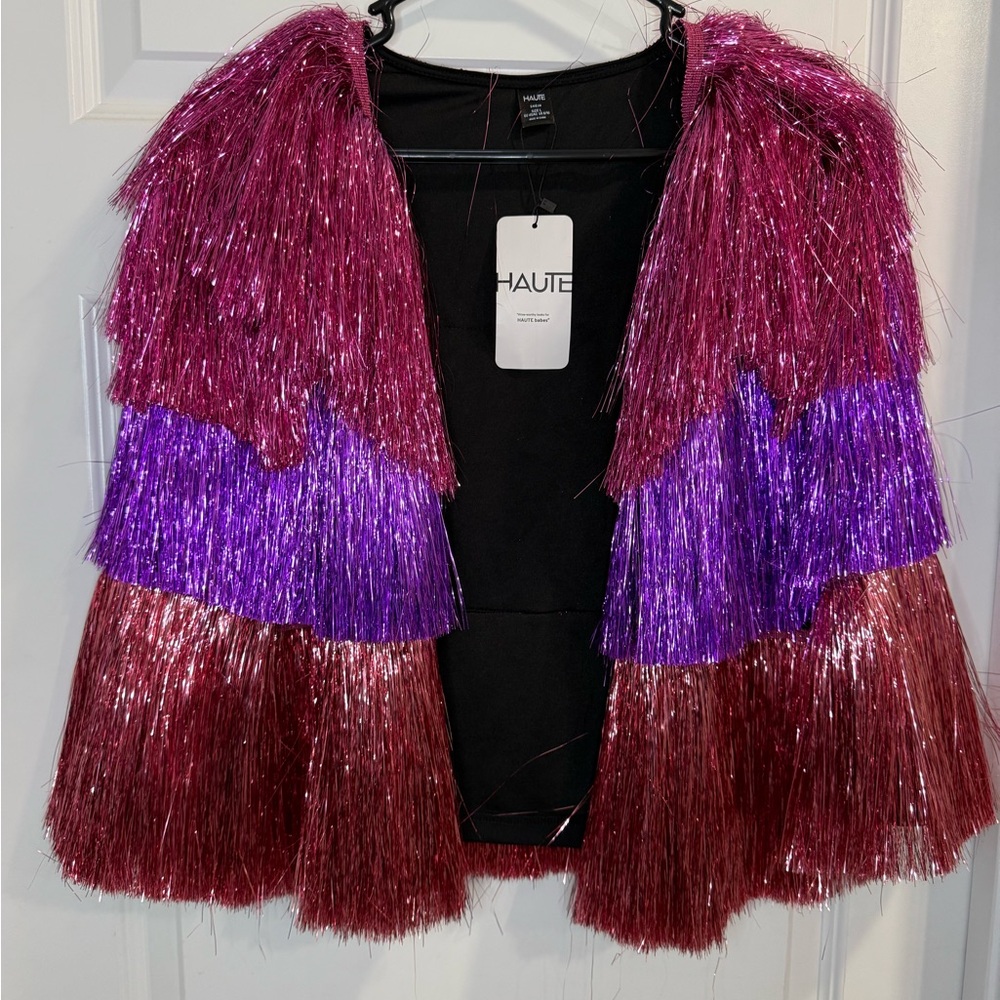 SHEIN Red and Purple Fringe Cape